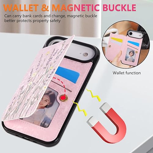 Miniatura 88 de UEEBAI Funda tipo cartera para iPhone 15 Pro Max con tarjetero, cubierta de cuero PU con soporte, bloqueo RFID, doble cierre magnético, relieve de