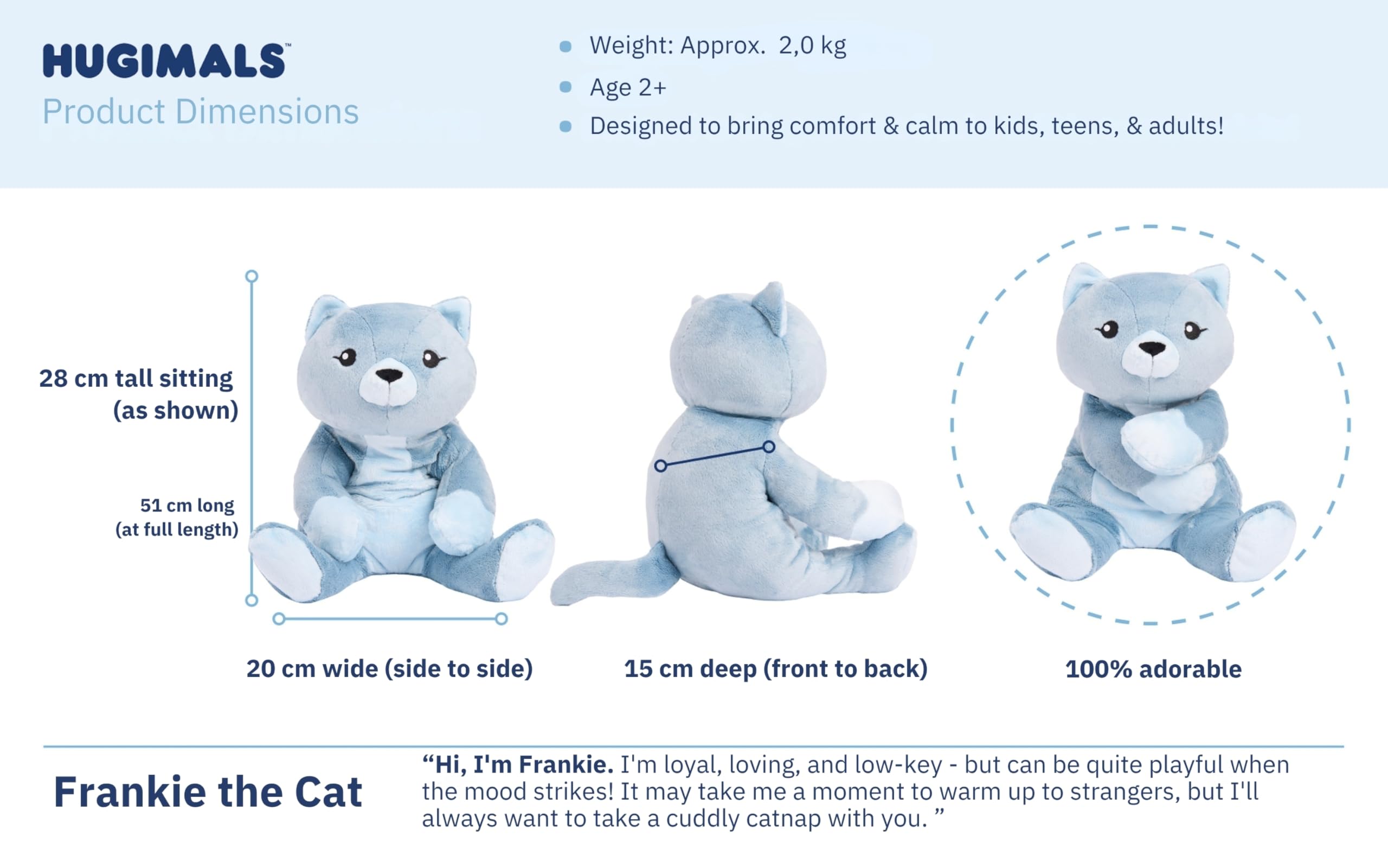 HUGIMALS Weighted Sensory Plush - 2kg Calming Stuffed Animal For Kids & Adults - Removable Weight, Washable, Deep Pressure Stimulation - Image 6