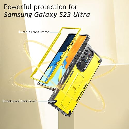 Miniatura 2 de URBANITE Funda protectora resistente a prueba de golpes para Samsung Galaxy S23 Ultra, grado militar, con soporte (amarillo)