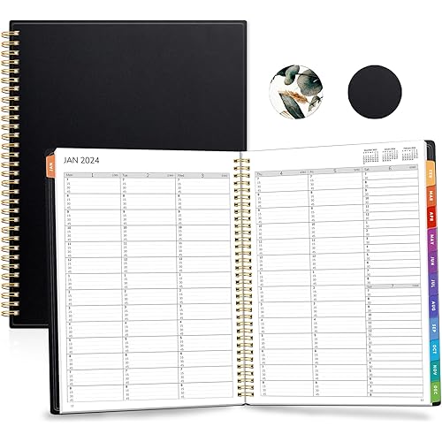 GNL Appointment Book 2024, Quarter-Hourly, Weekly & Monthly Agenda Planner, Jan - Dec 2024, 8.5"x11" Planner with Flexible Cover, Spiral Binding Notebook with Monthly Tab, Classic Black
