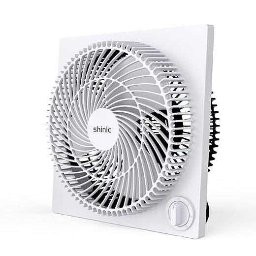 shinic 9 Inch Frameless Box Fan, 3-Speed Lightweight Window Fan with ABS Plastic Housing, ETL Listed Small Cooling Fan for Bedroom, Home Office, Kitchen, Garage