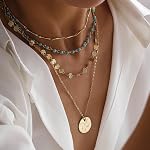 Boho Necklaces for Women Layered Turquosise Beaded Necklace Western Jewelry for Women Cowgirl Cowboy Country Necklace Sequin Coin Necklaces Country Concert Accessories Bohemian Boho Western Jewelry