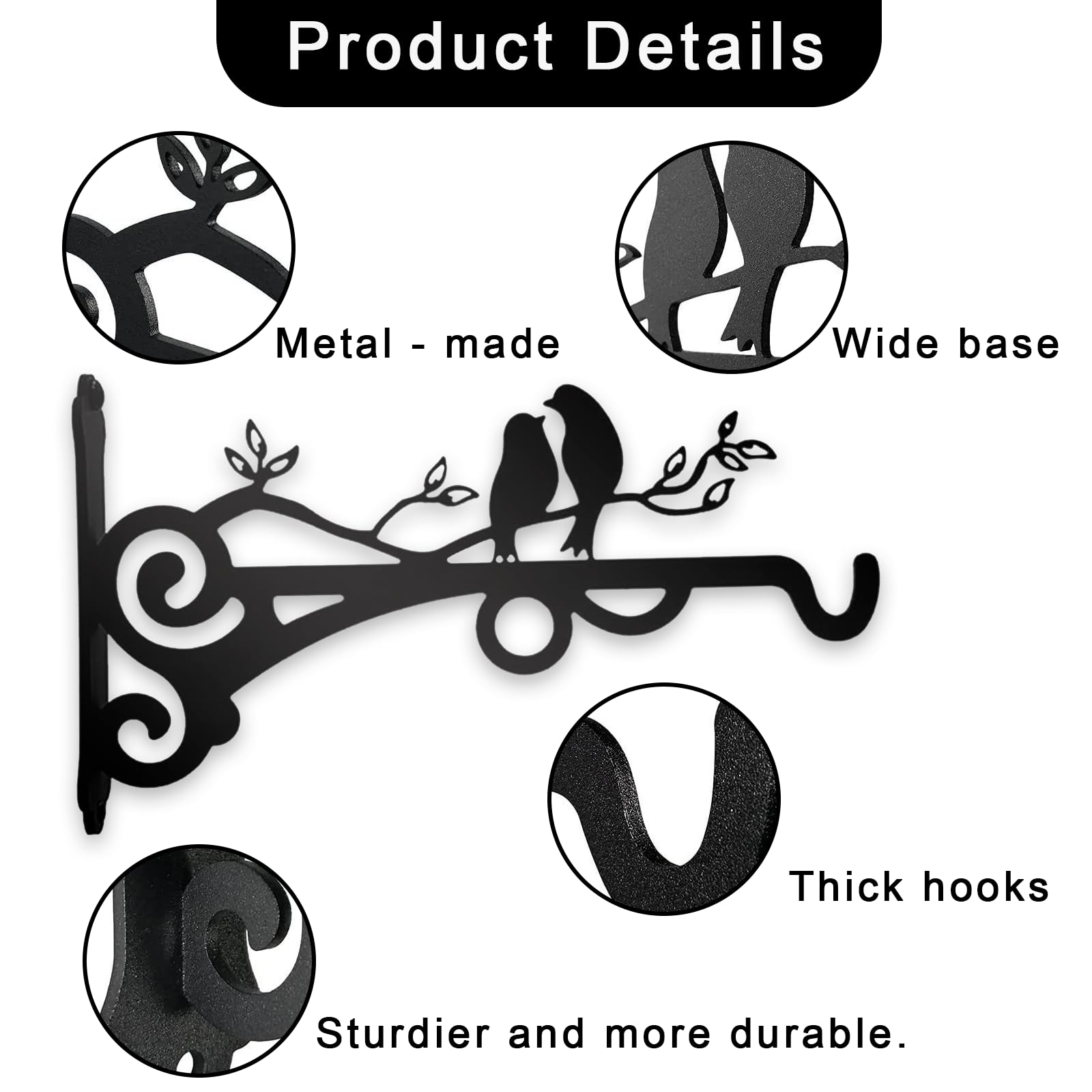 Vxcvzv 2PCS Heavy Duty Hanging Basket Brackets,Wall Mounted Plant Hangers for Gardens/Patios/Concretes Black Multi Use Hooks for Bird Feeders/Lanterns/Wind Chimes - Image 3