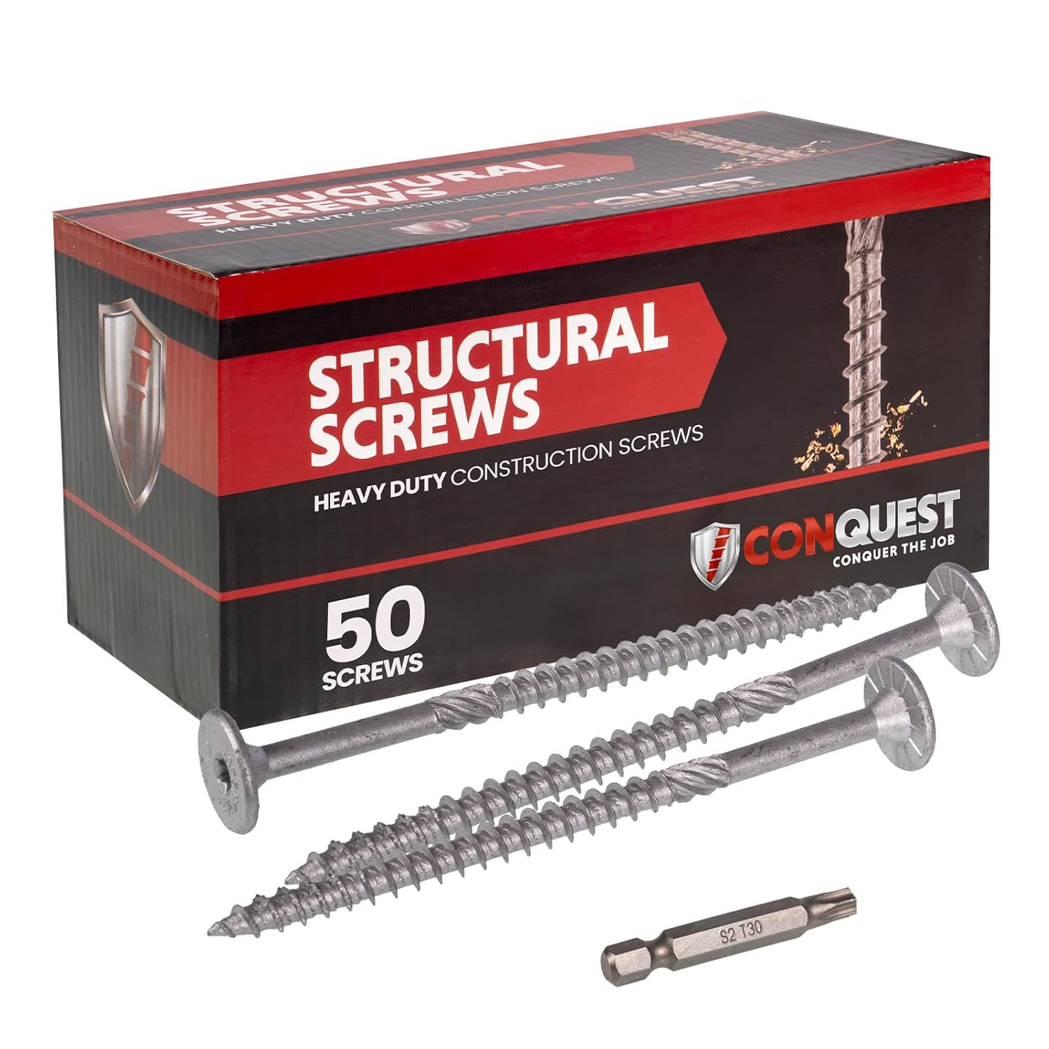 Conquest Structural Wood Screws - 0.275" x 4 1/2" ICC Certified Heavy-Duty Self Tapping Flat Head T30 Star Drive Screws (Pack of 50)