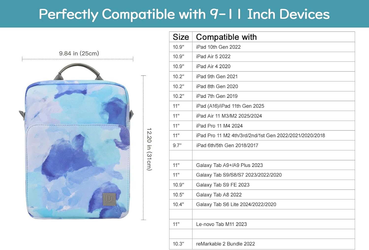 Dadanism 9-11 Inch Tablet Sleeve Bag Carrying Case with Shoulder Strap for iPad (A16) 11", iPad 10th Gen 10.9" Air 5/4, i-Pad Air/Pro 11", i-Pad 9/8/7th 10.2", Galaxy Tab A9+ Plus 11",Graffiti Blue - Image 2