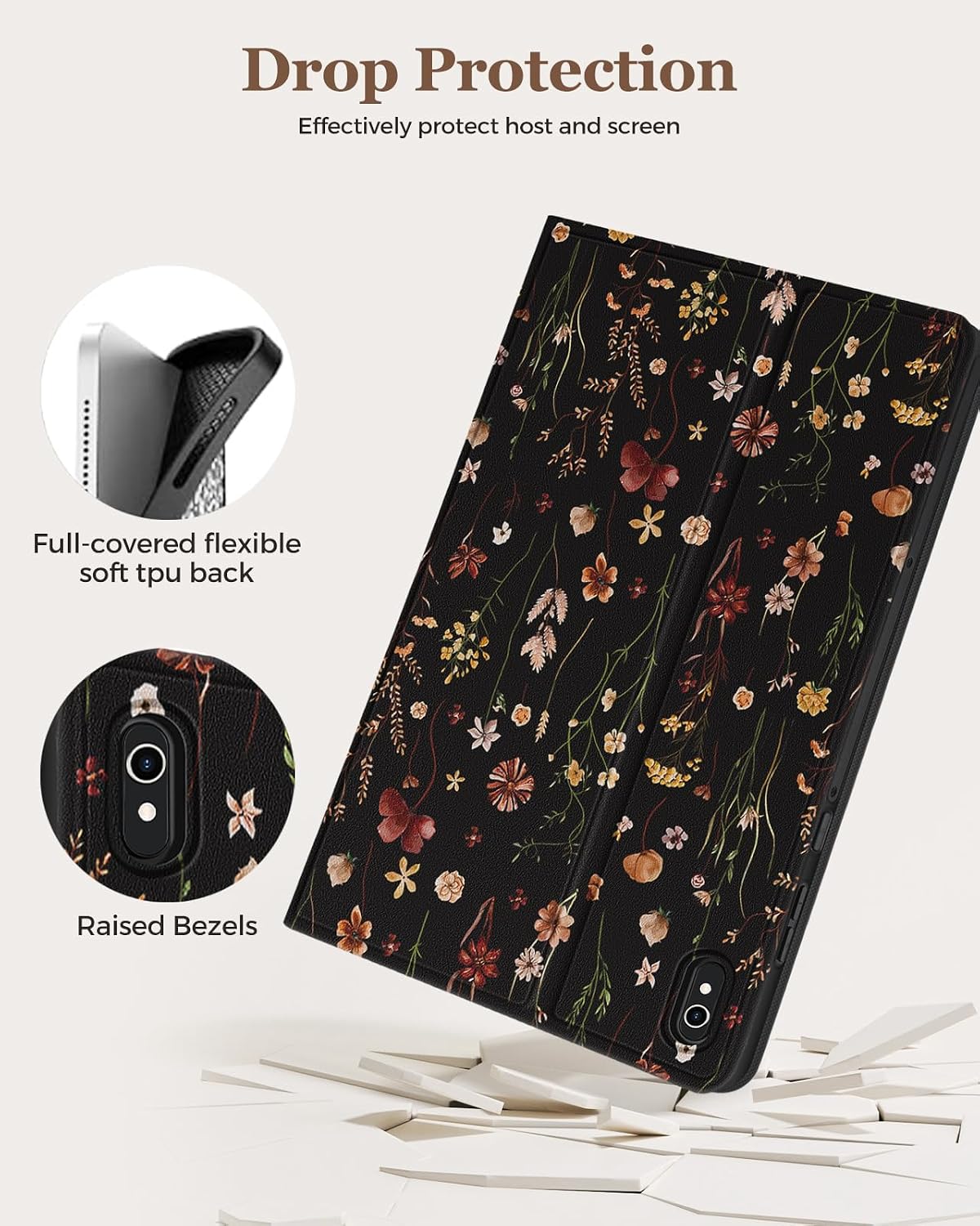 Wazzasoft for Samsung Galaxy Tab S11 Case - Smart Folio Cover with Build-in Pencil Holder Women Girls Cute Design for Samsung S11 Tablet Case 11 Inch (SM-X730/X736/X736B) Cover,Retro Floral image 4