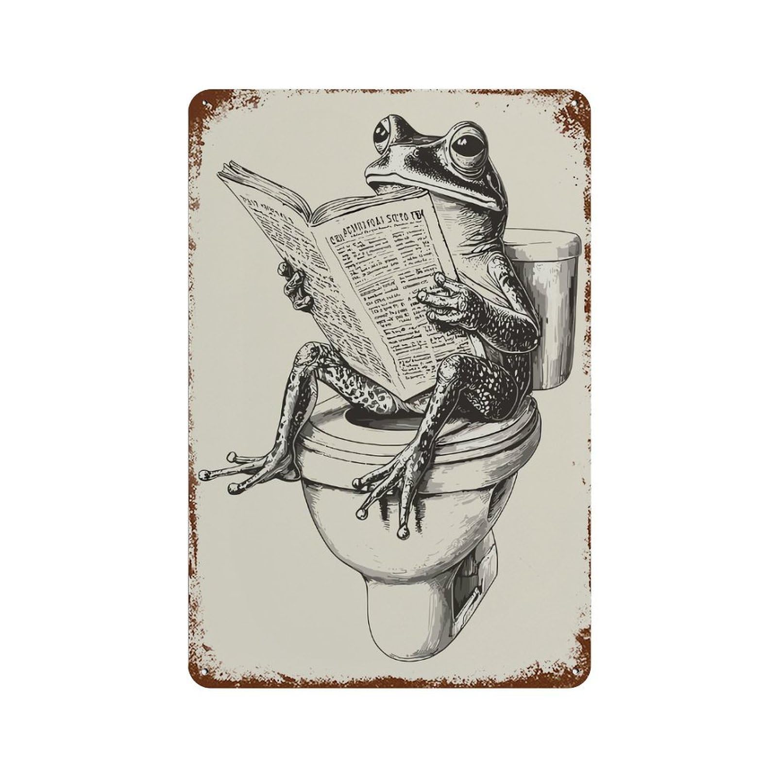 Rust Effect Frog Reading Newspaper on Toilet Vintage Rust Metal Sign 11.8"x7.9", Decorative Metal Wall Art for Shed, Workshop And Garage Wall Decor