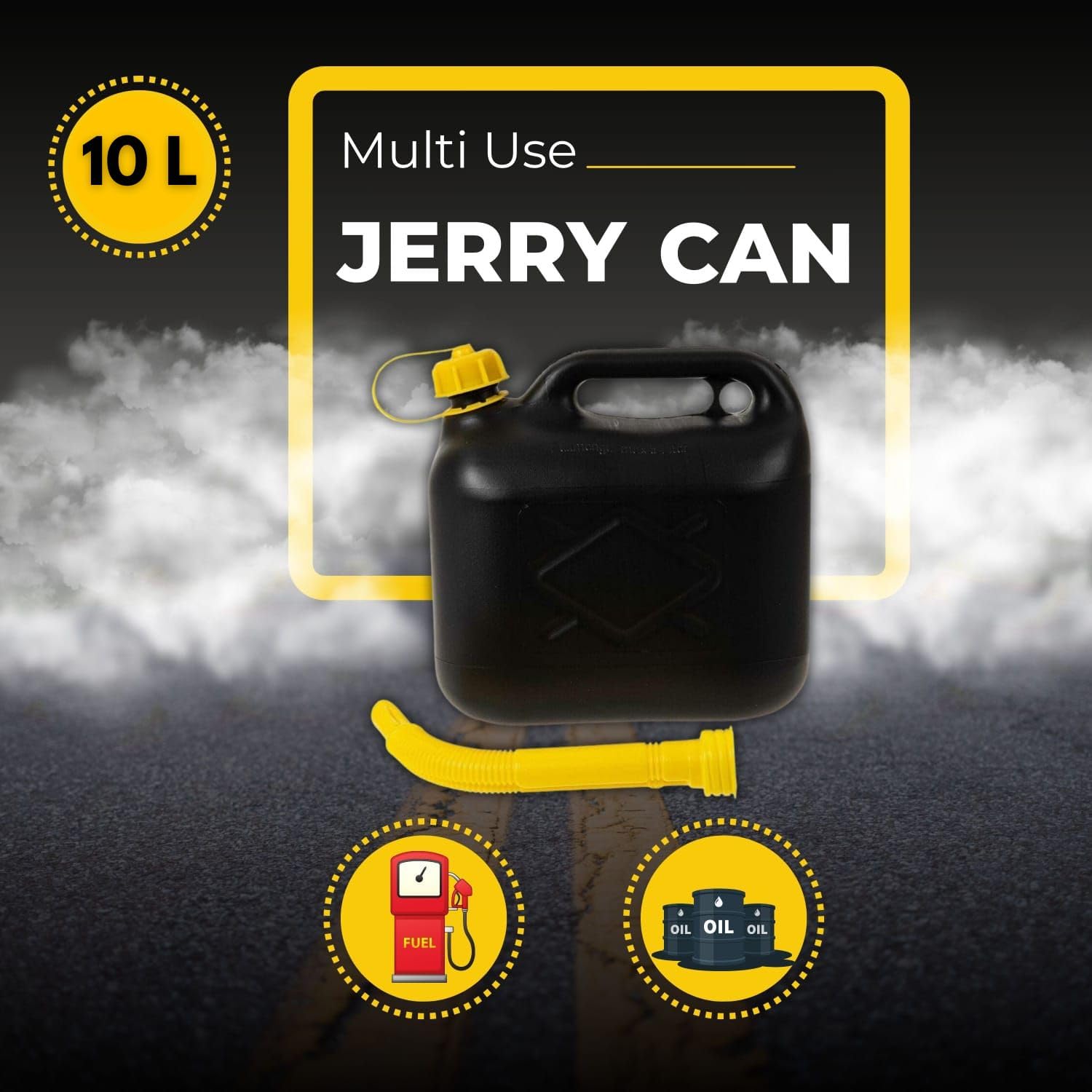10L Jerry Can for Petrol Diesel Fuel with Spout, Emergency Backup Fuel Storage for Cars, Motorcycles,Vans Compact 10L Fuel Can, Petrol Can Spout for Easy Refueling BLACK 10 L — view 5