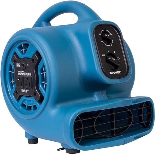 XPOWER P-230AT Mini Mighty 1/4 HP 925 CFM - Motor de aire centrífugo, secadora de alfombras, ventilador de piso, soplador, apilable, cadena de