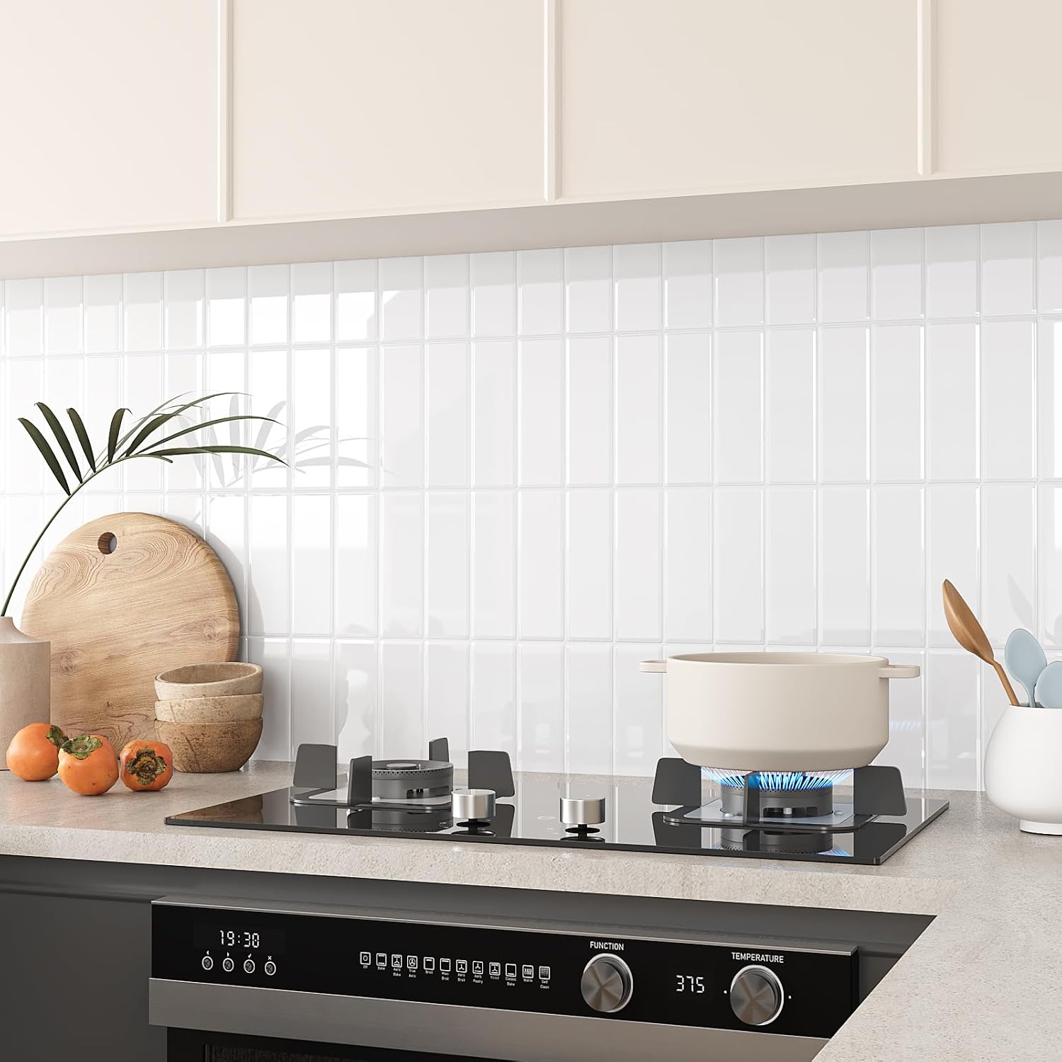 VEELIKE Classic White Straight Linear Peel and Stick Backsplash Stick on Tiles for Kitchen Bathroom 6 Sheet Self Adhesive Ceramic Wall Tiles Peel and Stick Waterproof Back Splash for Kitchen 12''x12''