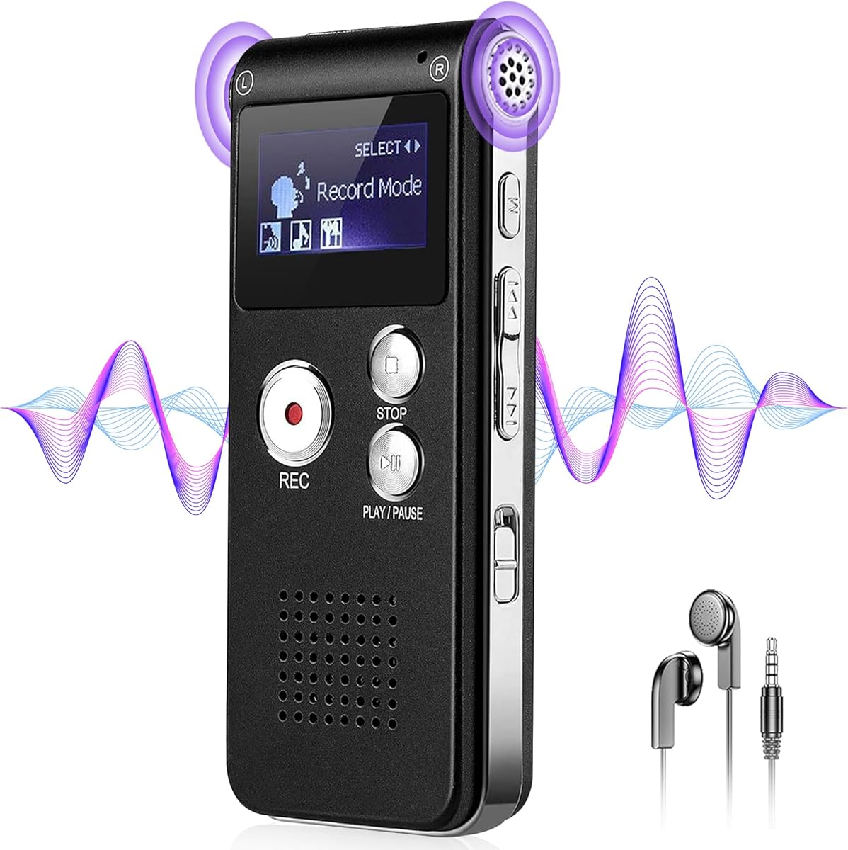 Voice Recorder with Noise Reduction, 4800 Hours ZIPCIDE Dictaphone Voice Activated Recorder with Playback for Lectures Meetings, 1536Kbps Smart Audio Sound Tape Recording Device with Password - 32GB