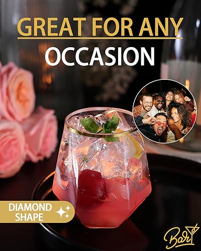 Miniatura 4 de Paquete de 40 vasos de plástico sin tallo, para cóctel, whisky, champán, borde dorado, desechables de 12 onzas, vasos irrompibles para fiestas,