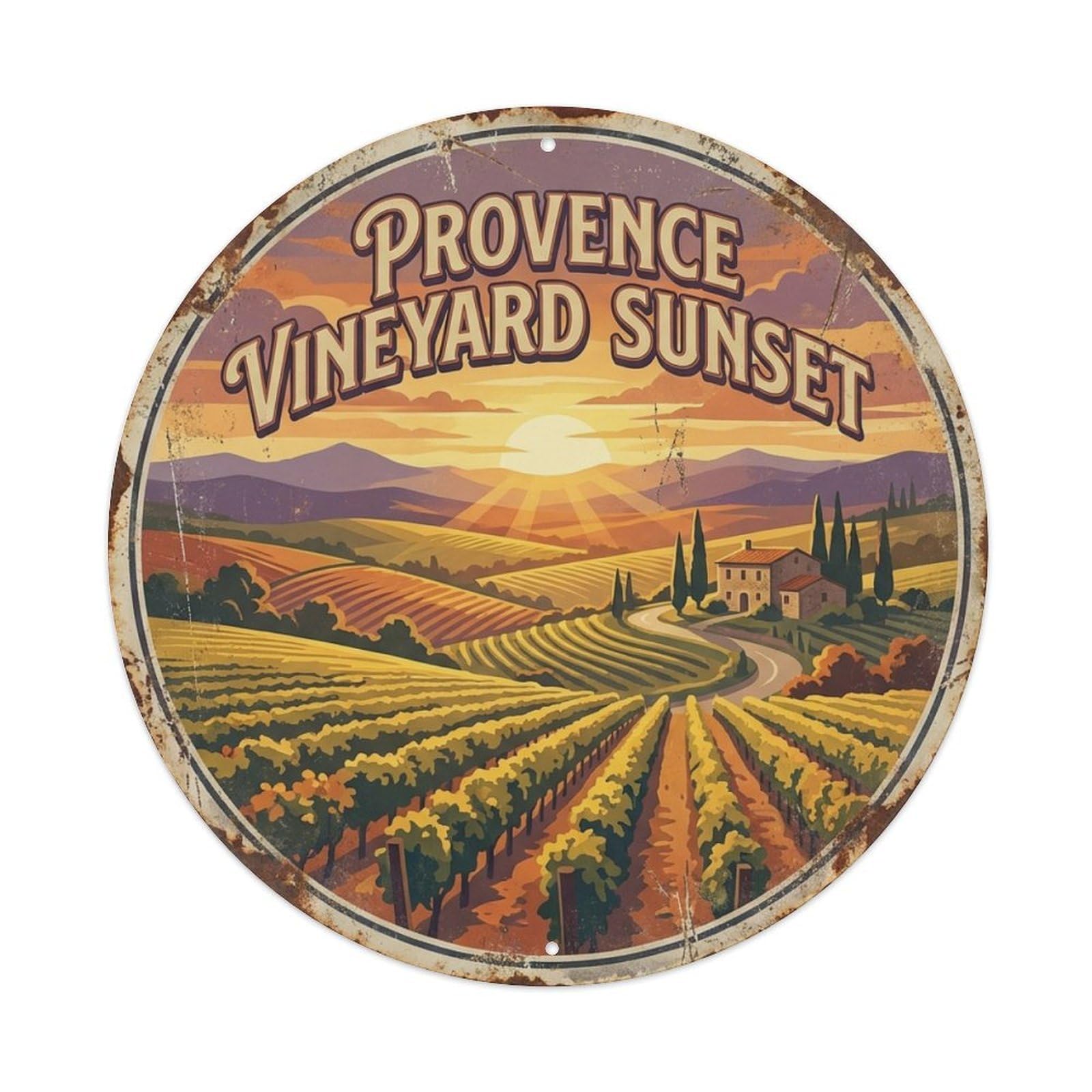 Classic Vineyard Sunset Provence Country Cellar Culture Metal Tin Sign