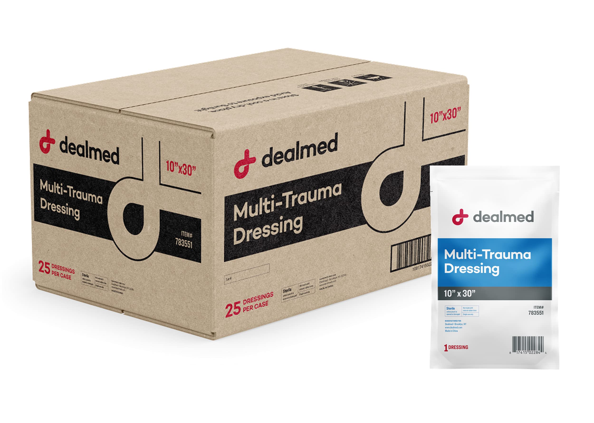 Dealmed 10" x 30" Multi-Trauma Dressing β Sterile Emergency Oversized Pad, Superior Absorbency, Protection and Padding, Wound Care Product for First Aid Kit (Case of 25)