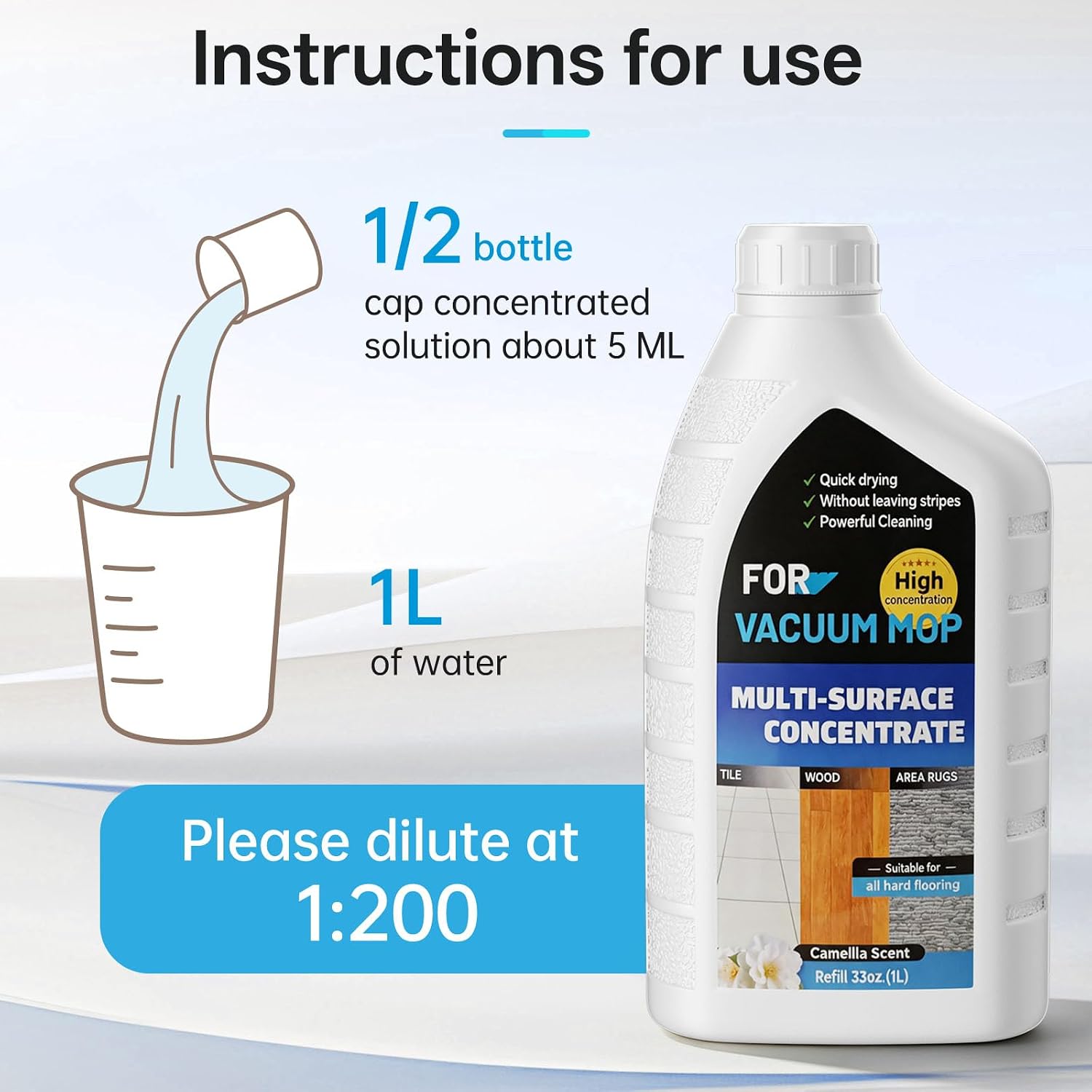 1L Vacmop Cleaner Solution Compatible with Shark Hydrovac Cleaning Solution | Camellia Fragrance Stain Striker Solution, Deodorization and Deep Cleaning Pro Solution for Hard Floors, Safe for Pets & Kids