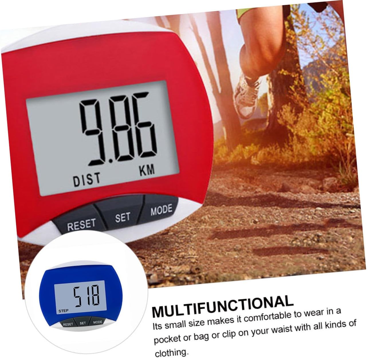 KICHOUSE Multifunctional Outdoor LCD Pedometer with Design Lightweight Clip Step Counter for Running Walking Fitness Tracking Calorie Measurement Portable Sports Accessory Gift Random Color