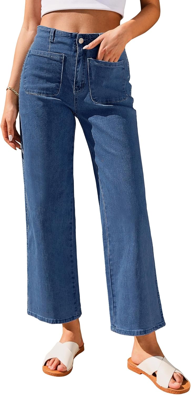 Roskiky Baggy Jeans voor dames, hoge taille, rechte pijpen jeans met zakken, 7/8 broek, dames, zomer, Vintage Light Wash, XXL
