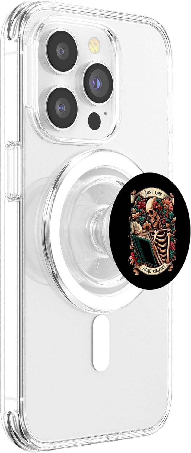 Just One More Chapter Bookish Skeleton Flower Book Lover PopSockets MagSafe PopGrip for iPhone