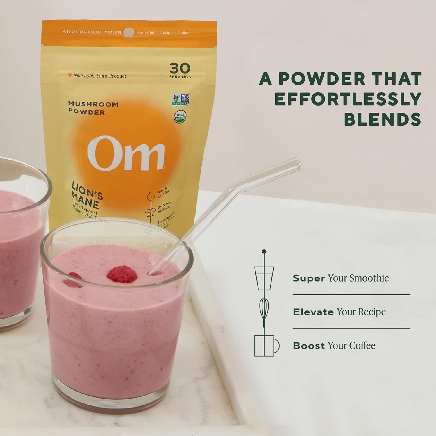 Om Lion’s Mane Mushroom Powder - Organic Mushroom Supplement and Nootropic - Support Memory, Focus and Nerve Health, 3.5 oz (50 Servings)​