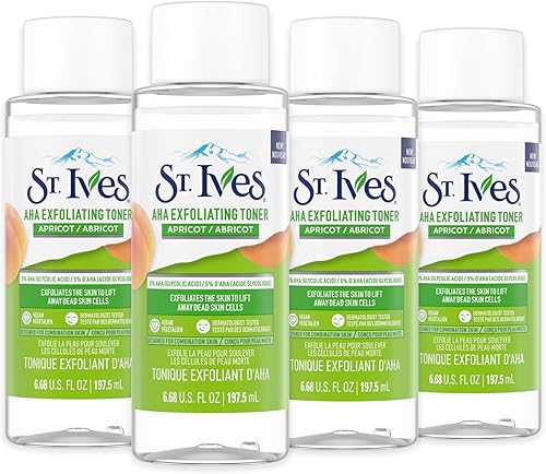 St. Ives Apricot AHA Tónico facial vegano exfoliante, 6.68 onzas líquidas (paquete de 4)