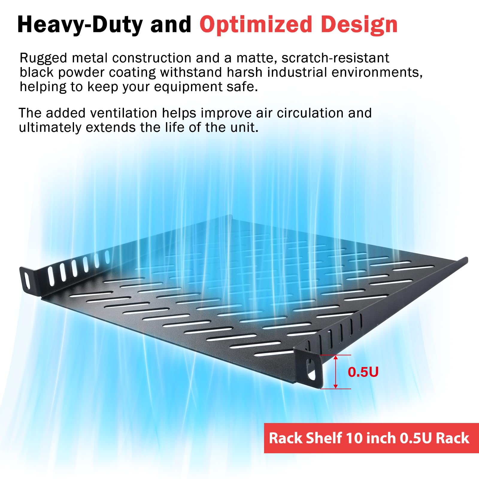 GeeekPi Rack Shelf 10 Pollici 0.5U, 2PCS, Nero, Metallo, Compatibile con Server e Computer Fissi, Montaggio su Rack