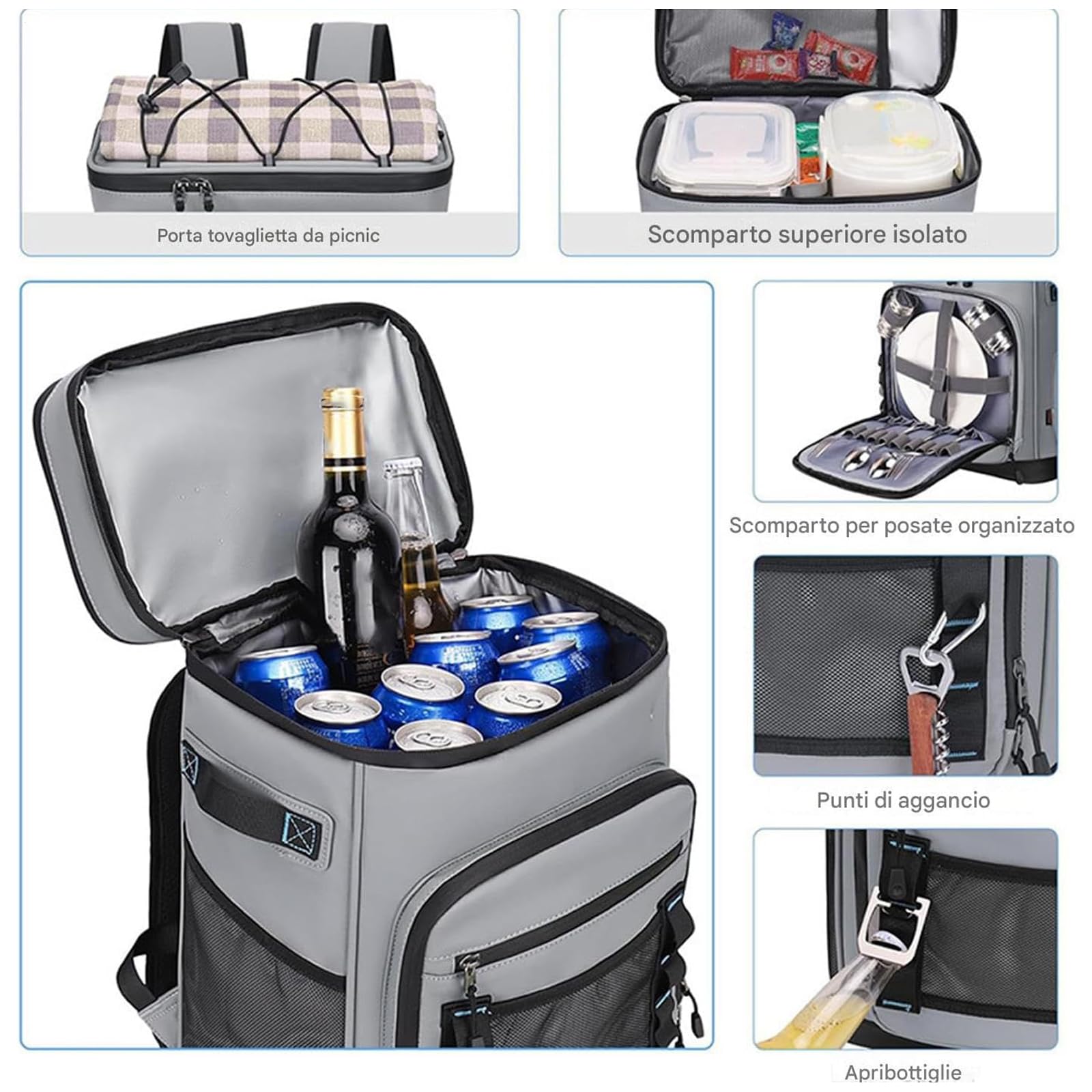 Borsa Frigo Zaino 30 Litri Termico per Uomo Picnic Lavoro Escursionismo