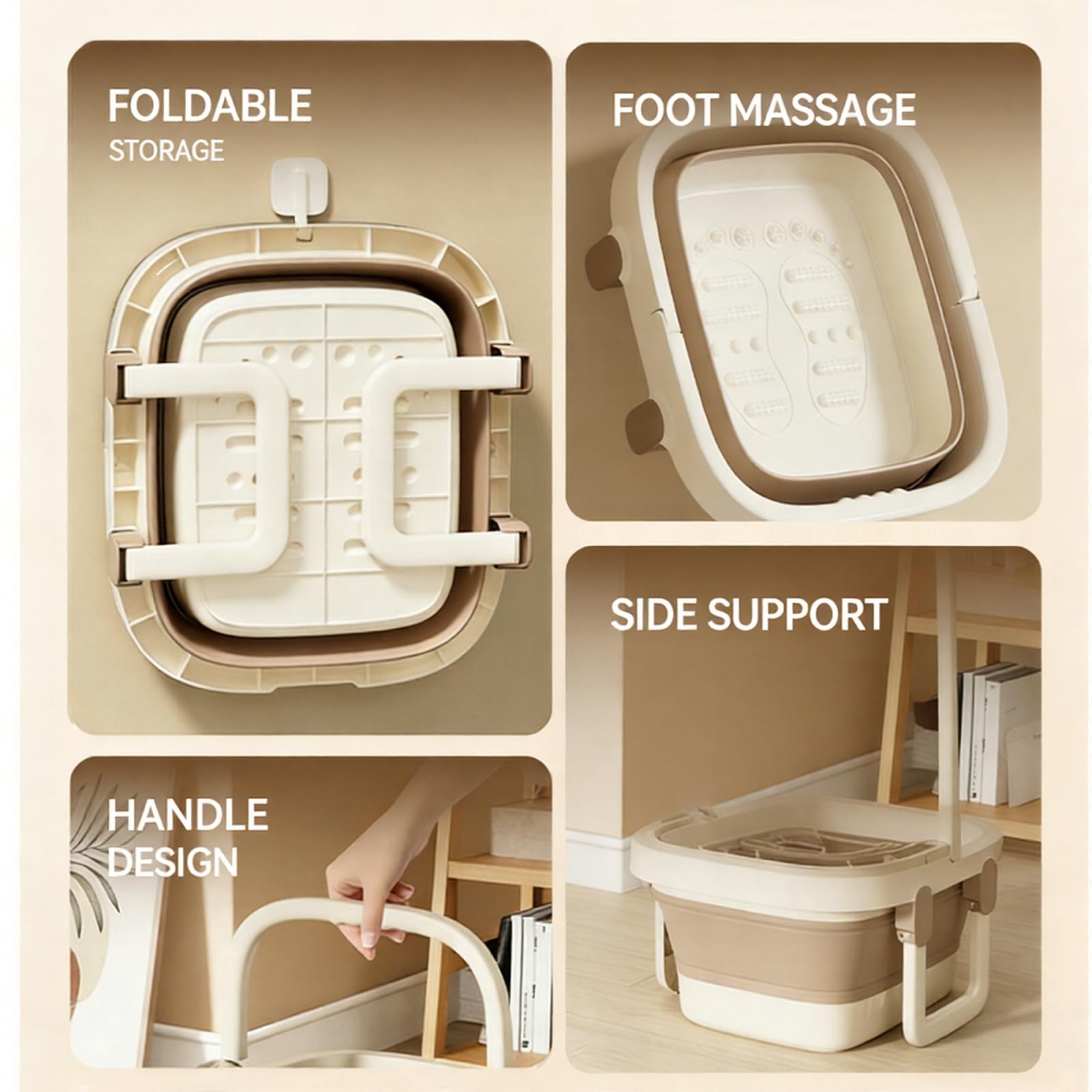 Barreño Plegable, Barreño con Estructura Reforzada, Baño de Pies Retráctil con Nódulos de Masaje y Asa, Remojo de Pies, Cuidado y Relajación, Balde Plegable