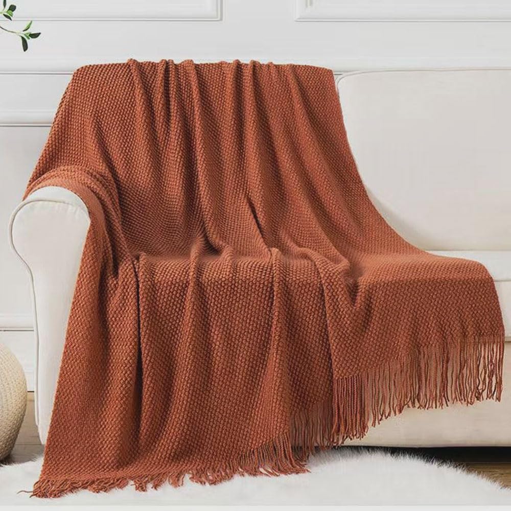 Knit Throw Blankets, Bubble Textured Knitted Tassel Blankets, Super Soft Cozy Lightweight Decorative Throw Blankets for Couch, Bed, Sofa, Outdoor Throw Blanket All Seasons 130x180CM