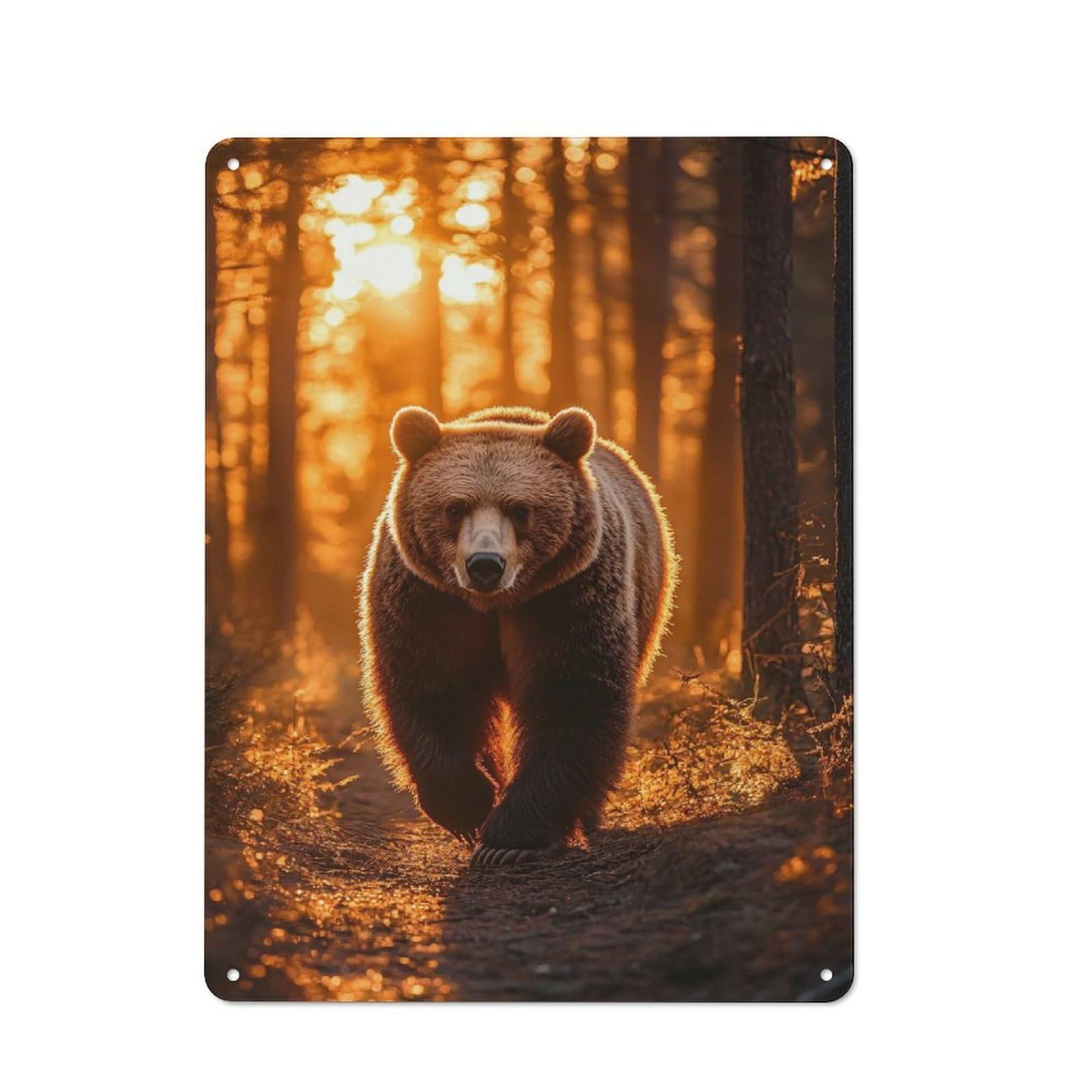 Junmoney Style-24 Vintage Tin Sign 40X30cm With Bear Walking Through Sunlit Forest For Bar Or Restaurant, Suited To Bar Decor Enthusiasts