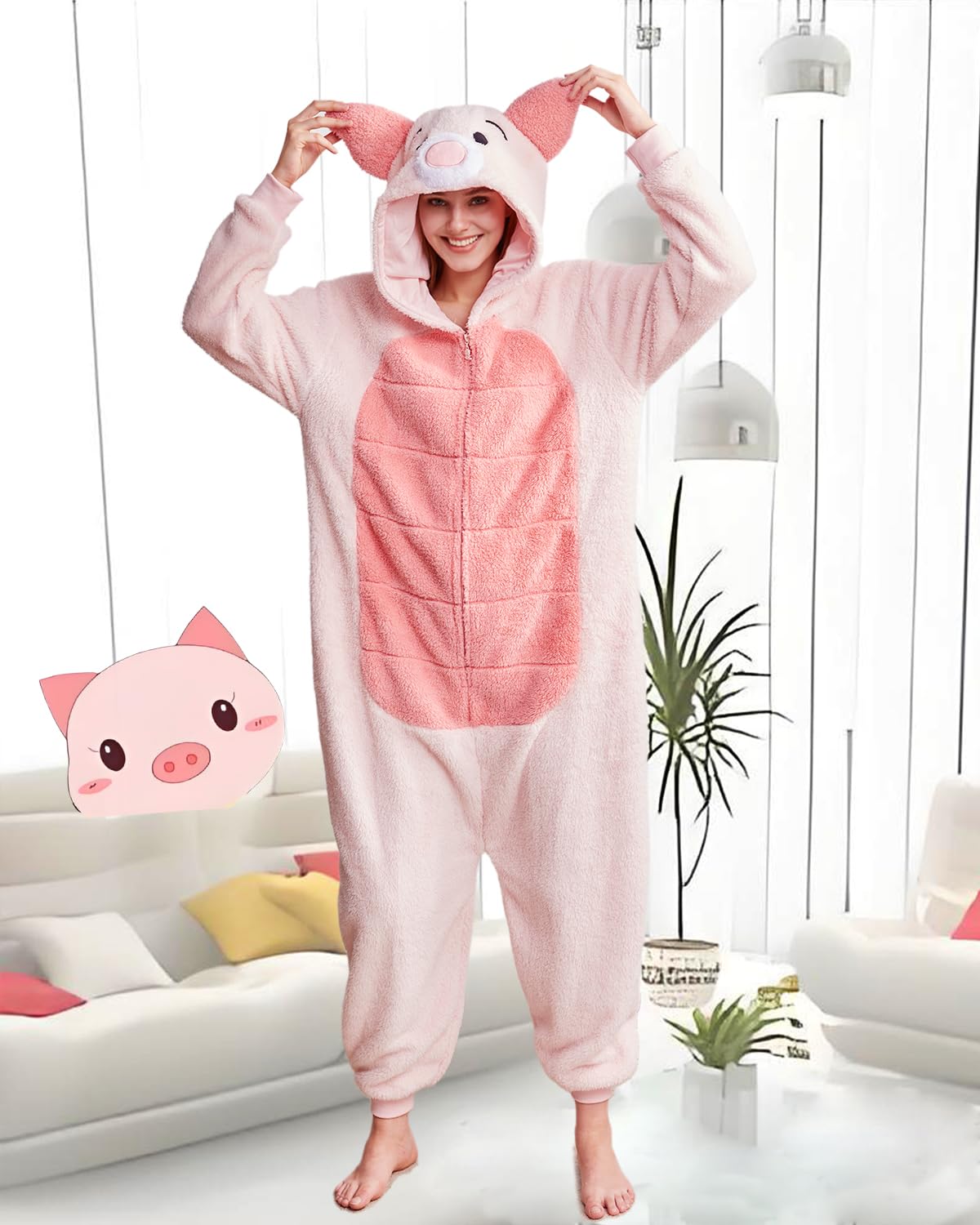 LaahoemAnimal Cochon Pyjama Unisexe Adulte à Capuche Homme Femme Porcs Combinaison Costume Cosplay vêtements Nuit