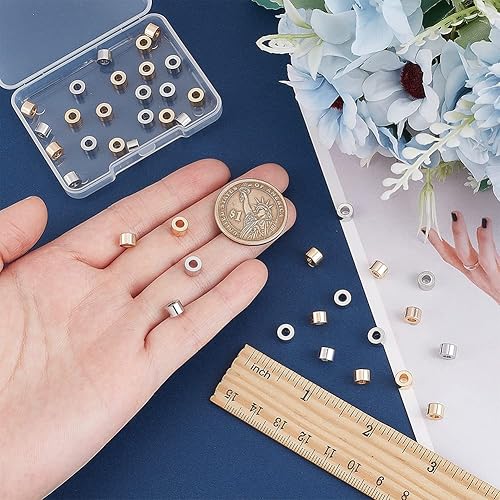 Miniatura 3 de BENECREAT 40 cuentas de latón chapado en platino de oro de 18 quilates, cuentas espaciadoras de metal para hacer joyas de bricolaje y otros trabajos