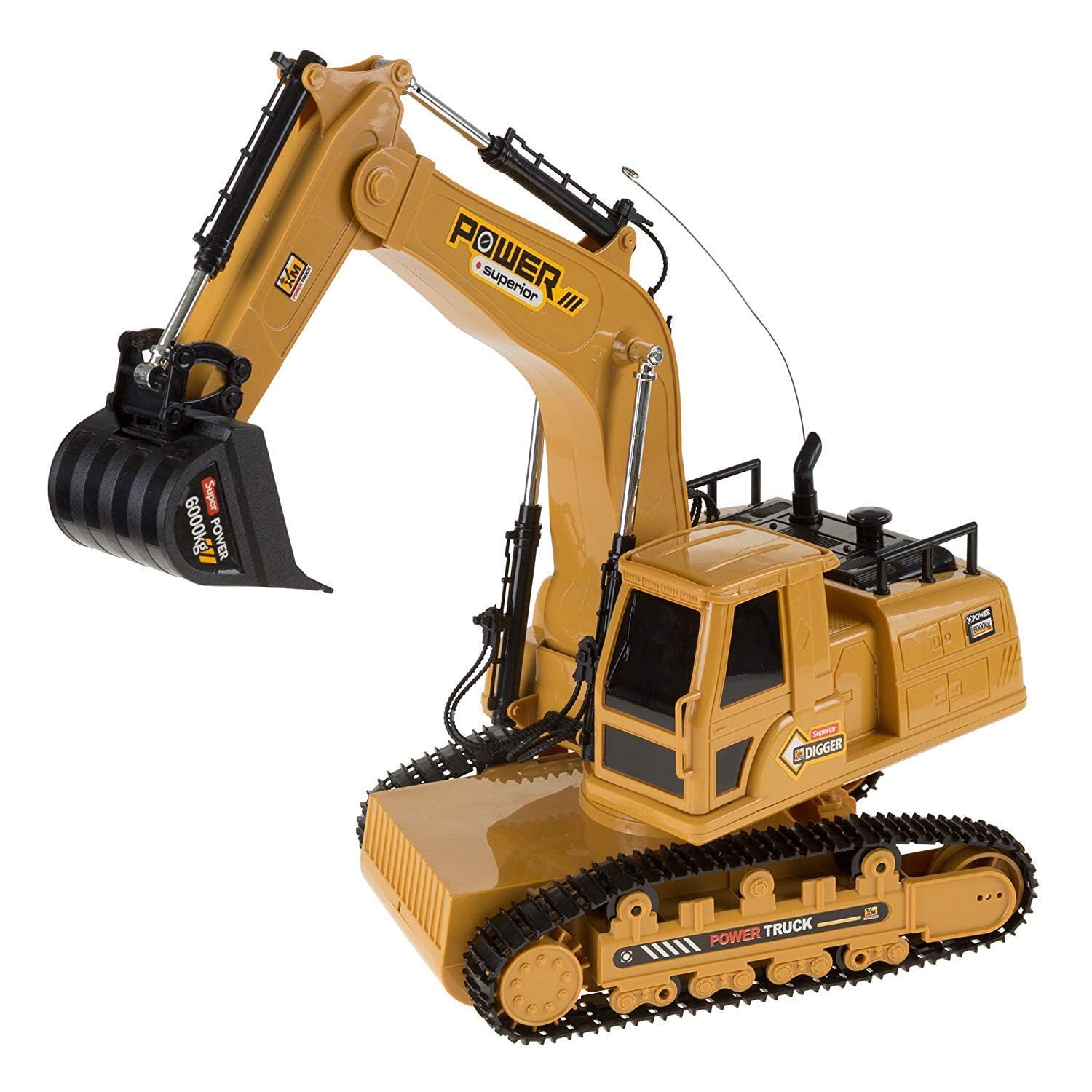 Ramus Plastic RC Excavator 6-Channel Wireless Remote Control Toy Truck Engineering Vehicles Machine Construction Toy with Lights 360° Rotation (Yellow) 4