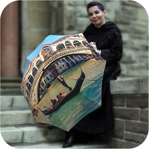 Miniatura 6 de Paraguas vintage de viaje con temática de viaje, paraguas de diseñador con apertura automática, paraguas artístico para mujer, paraguas de lluvia