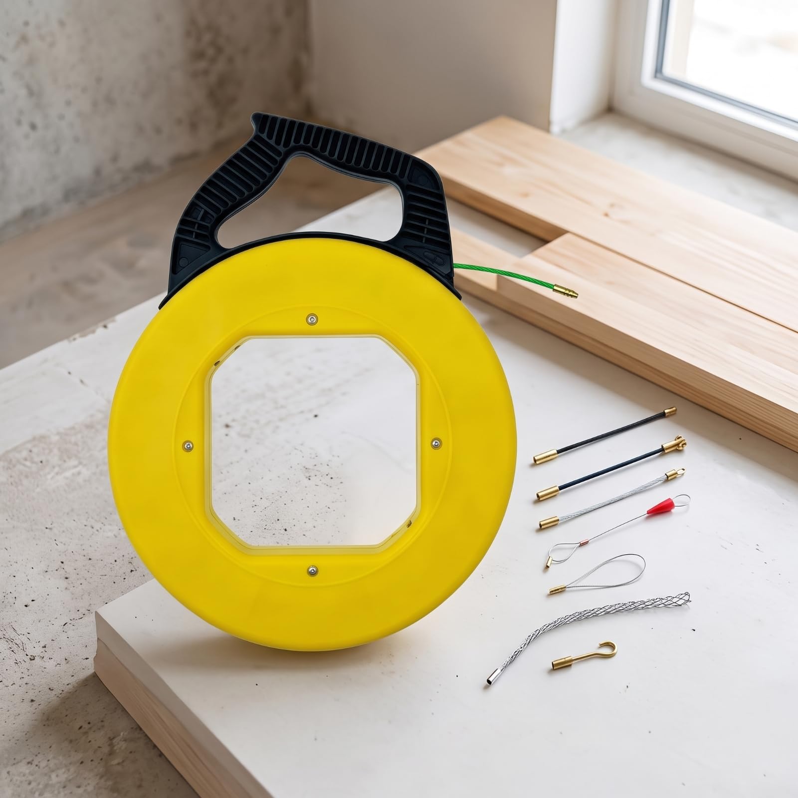 Pasacables de Fibra de Vidrio Guía de Guía de Cables Varilla para Conductos Hilo Pasacables con Cabezales Rectos y Lazos para Tramos Difíciles