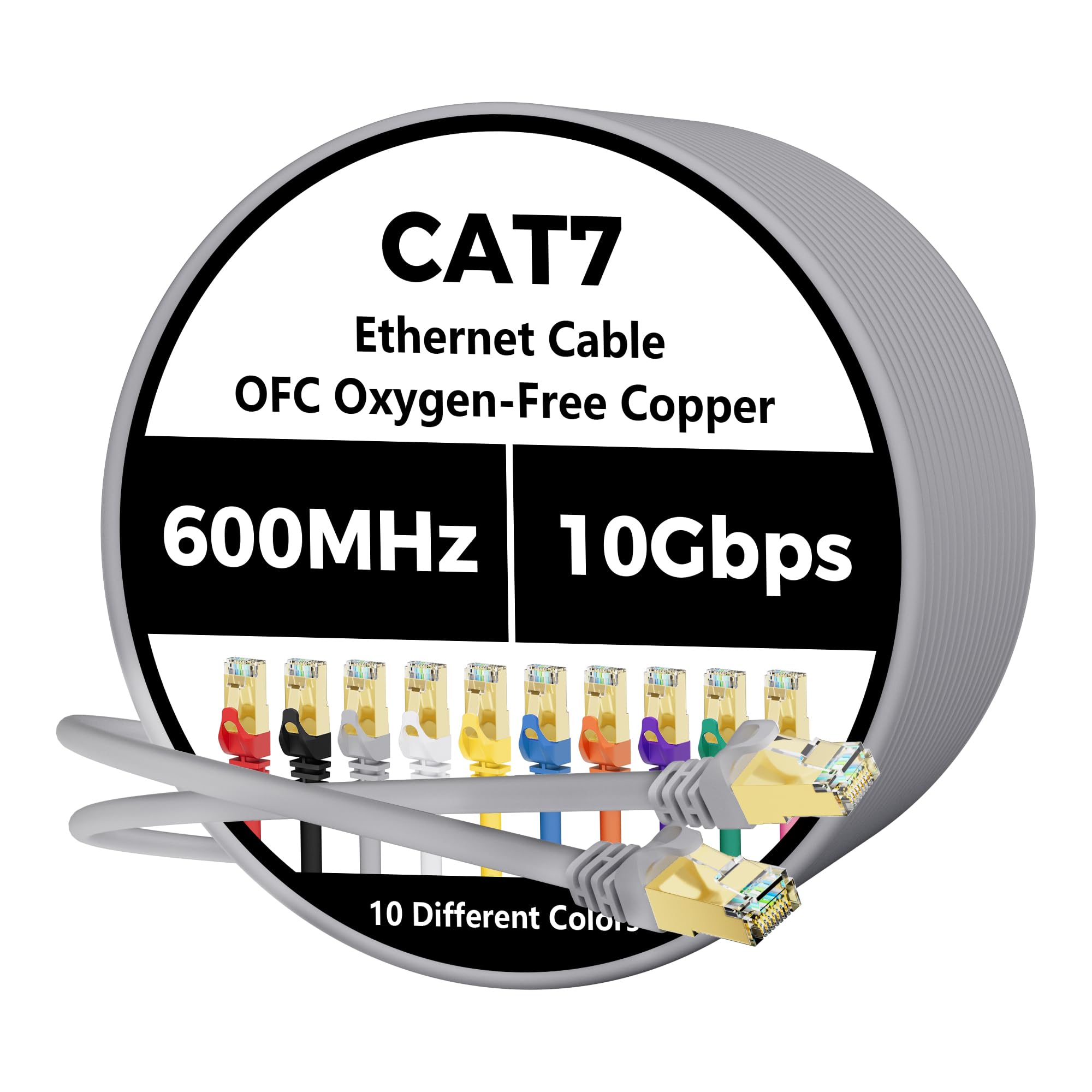 Cavo Ethernet Cat 7 da 0,9 m, cavo Internet ad alta velocità da 10 Gbps, schermato SFTP, rame puro OFC, cavo di rete LAN CAT7 RJ45 compatibile con PC, laptop, PS5, modem Xbox, router, PoE, cavo grigio