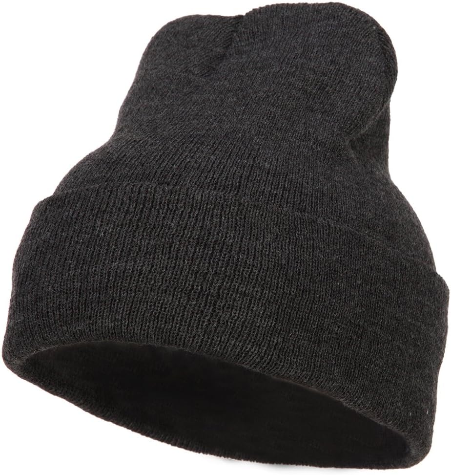 MG 12 Inch Long Knitted Beanie, Heather Charcoal, One size