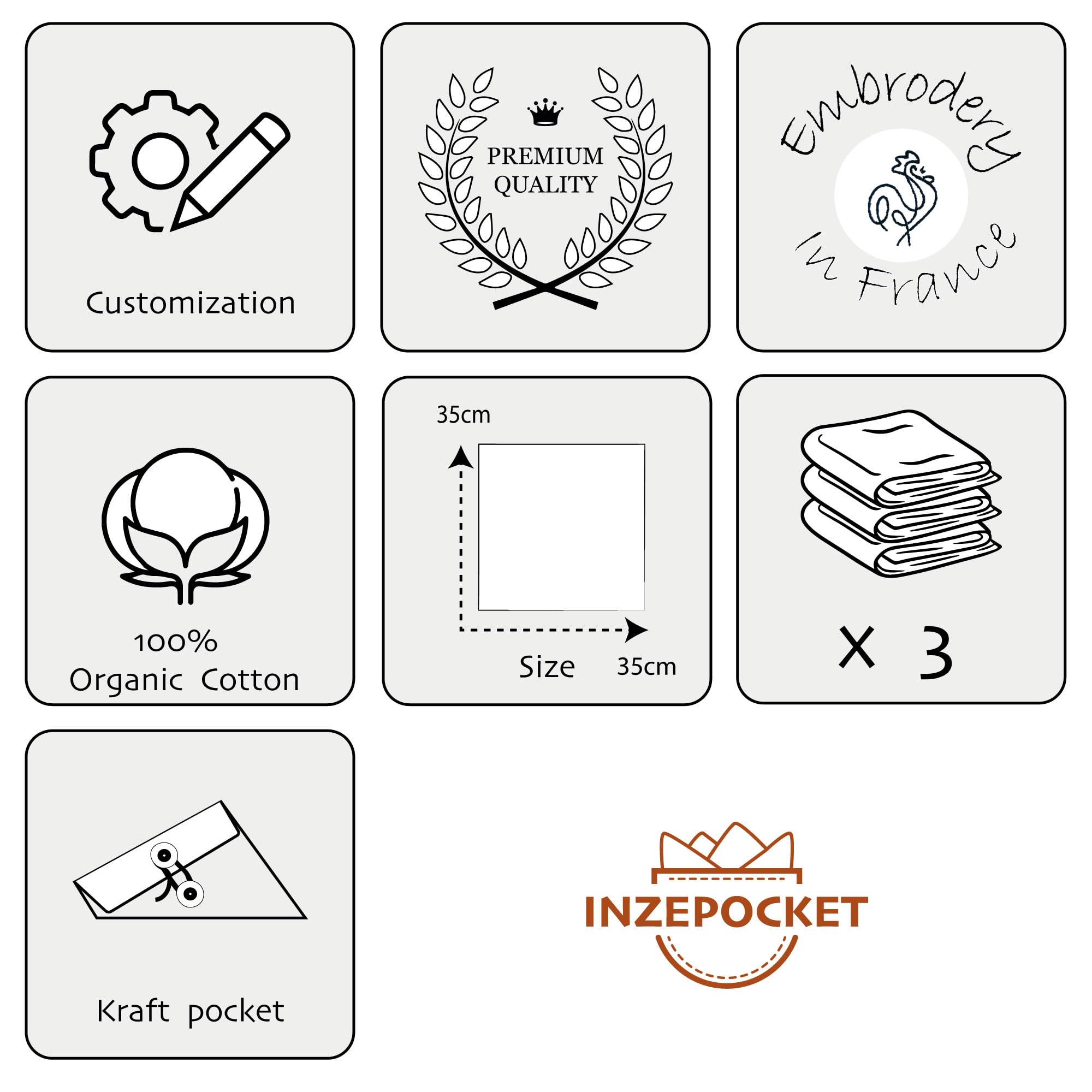 Personalisiertes Taschentuch aus Stoff – Initialen und Motiv Sportler bestickt – 35 cm – 100 % Bio-Baumwolle