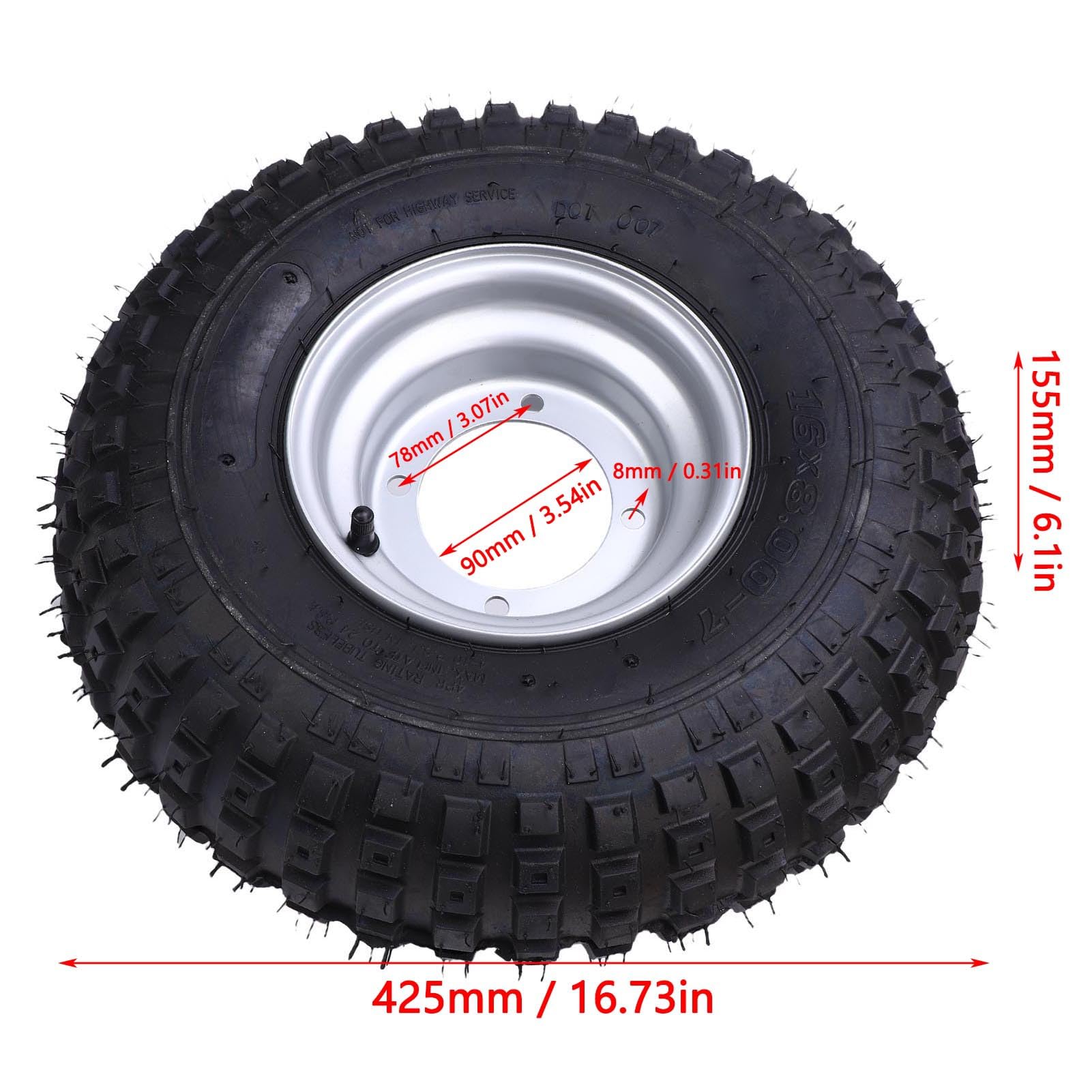 Ausla 16x8-7 ATV GO Kart Rad, Pünktungsnachweis 7 Zoll Tubeless Rad mit 4 Löcher Reifen Rand Montage für Quad Off Road, Wagen, Rasenmäher