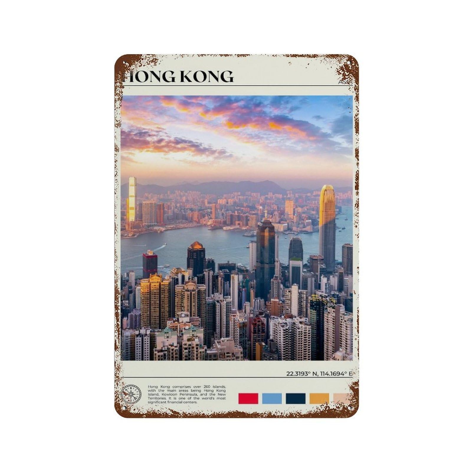 xiaoxiaoshen Real Photo Hong Kong Decor Wall Decor Art Metal Tin Poster Modern Home Decor Art Home Bar Shop Decorations Vintage Sign 30x20cm