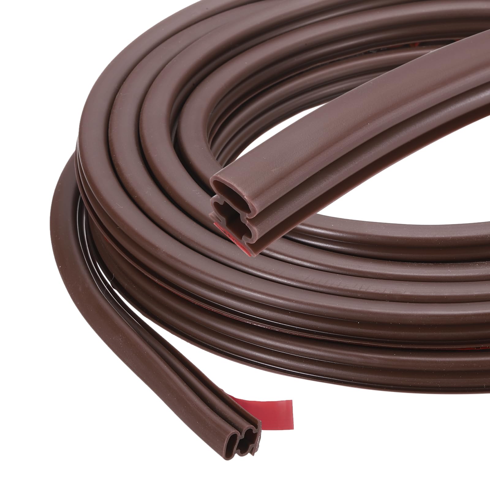 Nexarelle Weather Stripping Seal Strip 5m x 10mm - 2Pcs D-Shape Self-Adhesive Soundproofing Windproof Rubber Door Seal Strip Fits 8-10mm Gap for Doors Windows Frame Gap Blocker, Brown