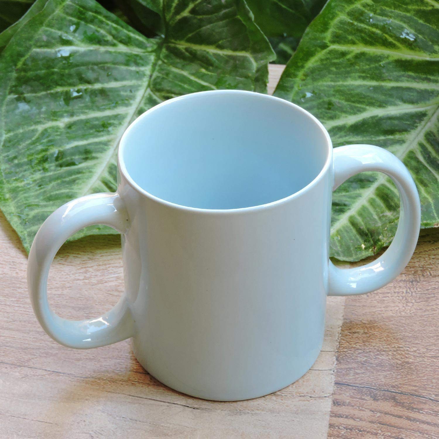 ANCIENTIMPEX Tazza in ceramica con doppio manico (2 manici), per una presa sicura, 350 ml, colore giallo