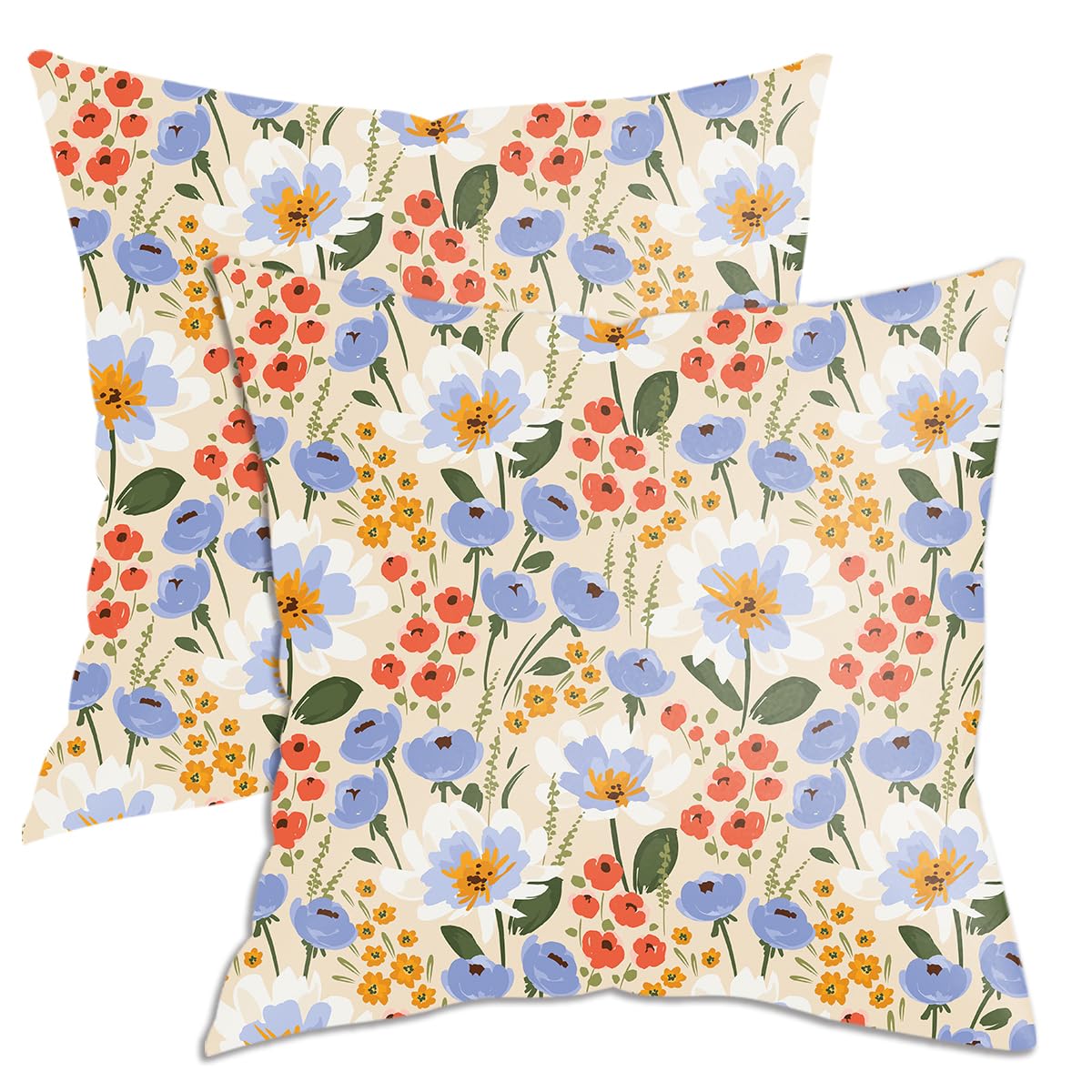 2 Pack Retro Cute Wildflowers Decor Throw Pillow Covers 18x18 Pillow Cover Decorative Couch Pillow Covers Flower Decor