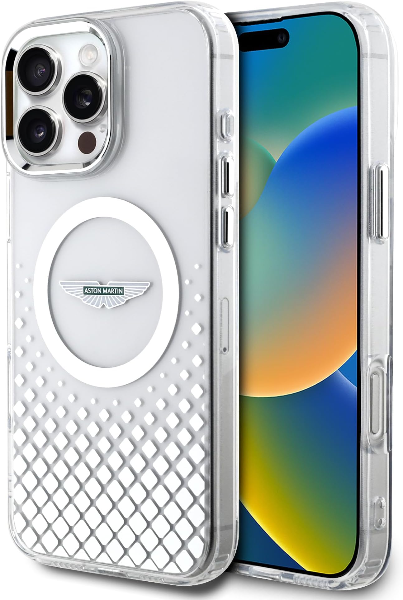 CG MOBILE Aston Martin Phone Case [Official Licensed] Mag-Safe Compatible| IML Case with Gradient Squares Design & Metal Buttons Protective Case/Cover Compatible with iPhone 16 Pro Max
