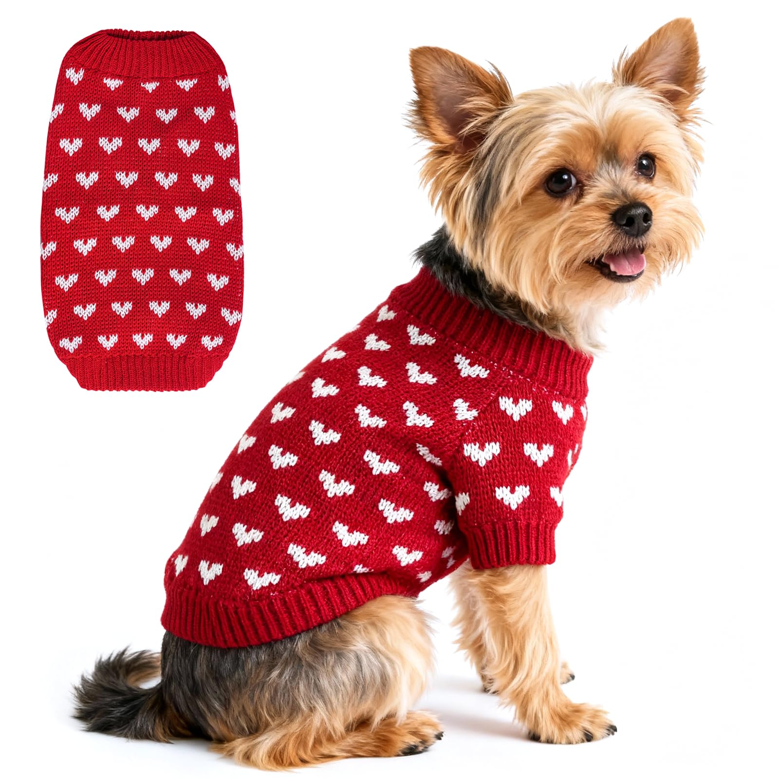 Dog Jumper Heart Dog Valentines Jumper Soft Puppy Jumpers Small Dogs Clothes Cat Jumpers Holiday Pet Clothes Red Knitted Dogs Valentine Outfit Warm Puppy Clothes for Small Medium (Red,M)