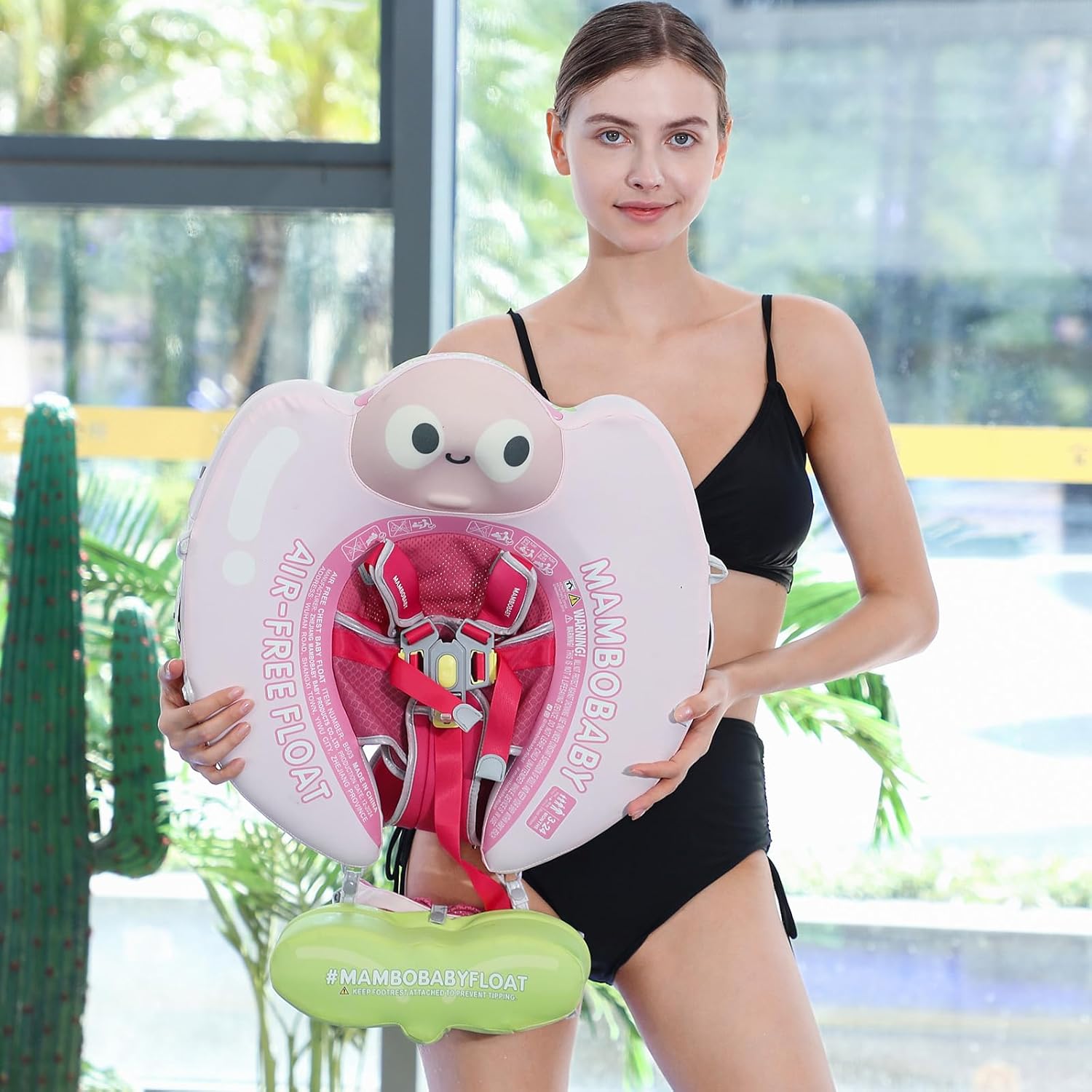 Mambobaby Non-Inflatable Baby Pool Float with Tail and Canopy UPF 50+ Sun Protection No Flip Over Infant Swim Float Skin-Friendly Mambo Float Swim Trainer Solid Baby Swimming Ring