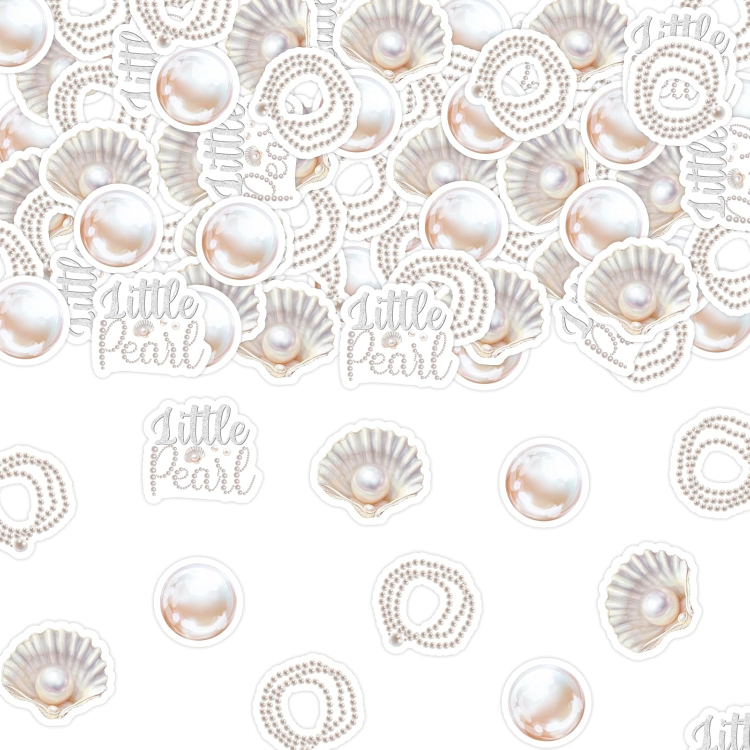 Pearl Theme Baby Shower Decorations 200Pcs Pearls Baby Shower Confetti Pearl-Shell Table Decor A Little Pearl Is On The Way Under The Sea Mermaid Ocean Pearls Shell Party Paper Scatter Decor