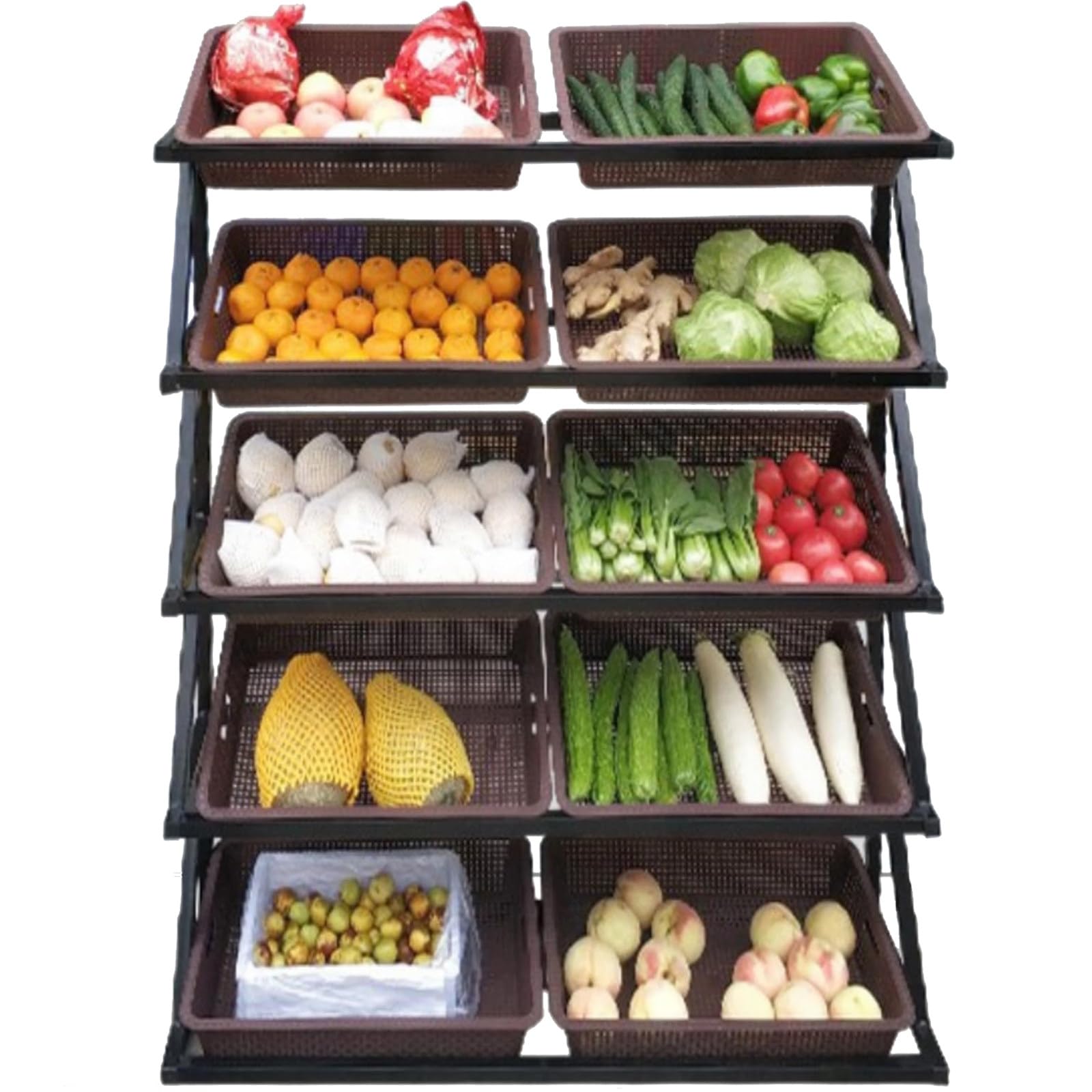LVSEWOA 5 Tier Storage Rack with Baskets - Organize Fruits, Vegetables, Candy for Retail or Home Display