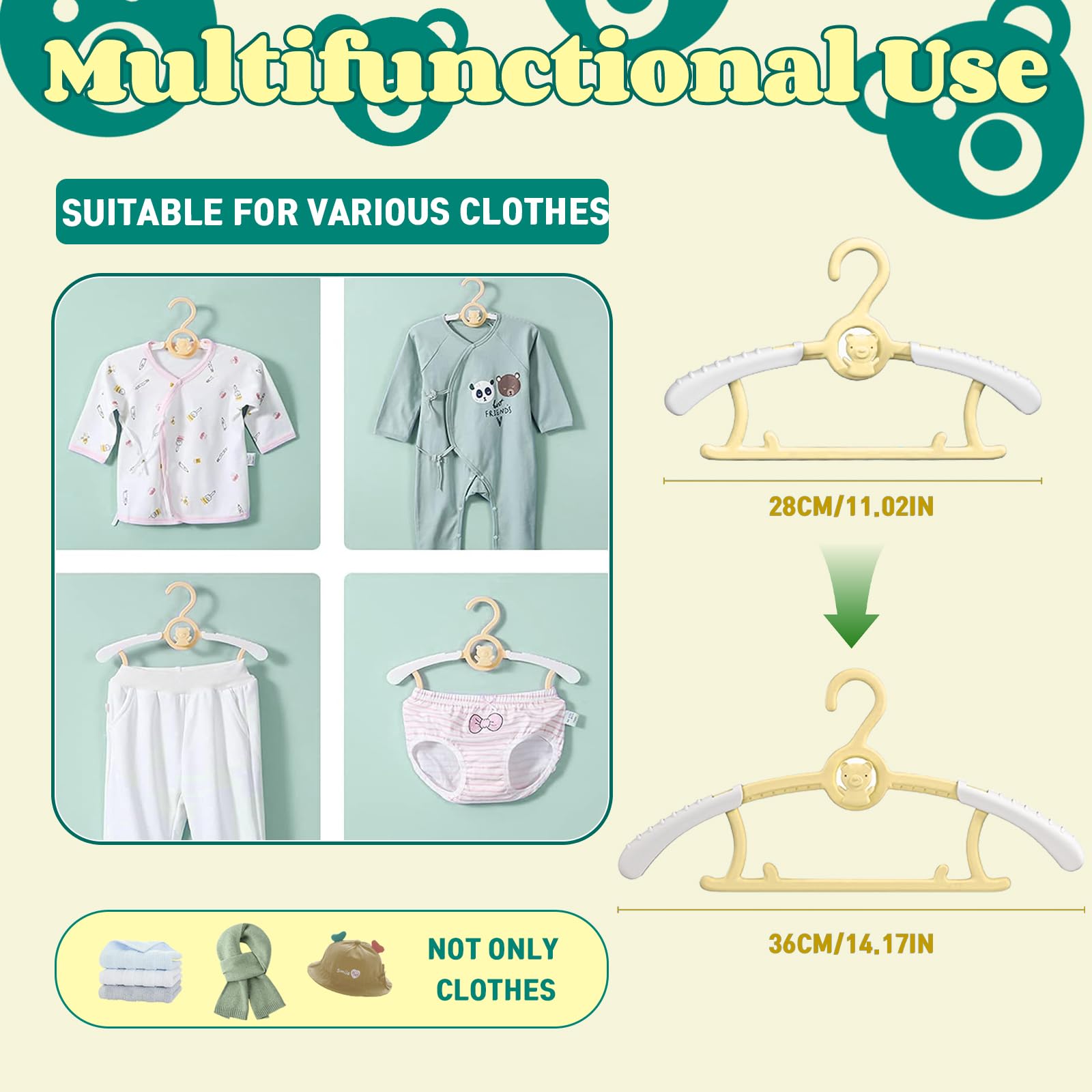 HGYZE - Perchas para niños para el Armario ES bebé y ES niño y niña, 20 Perchas apilables con Gancho, Ajustables y antiESslizantes, para Ahorrar Espacio (Amarillo y Blanco)