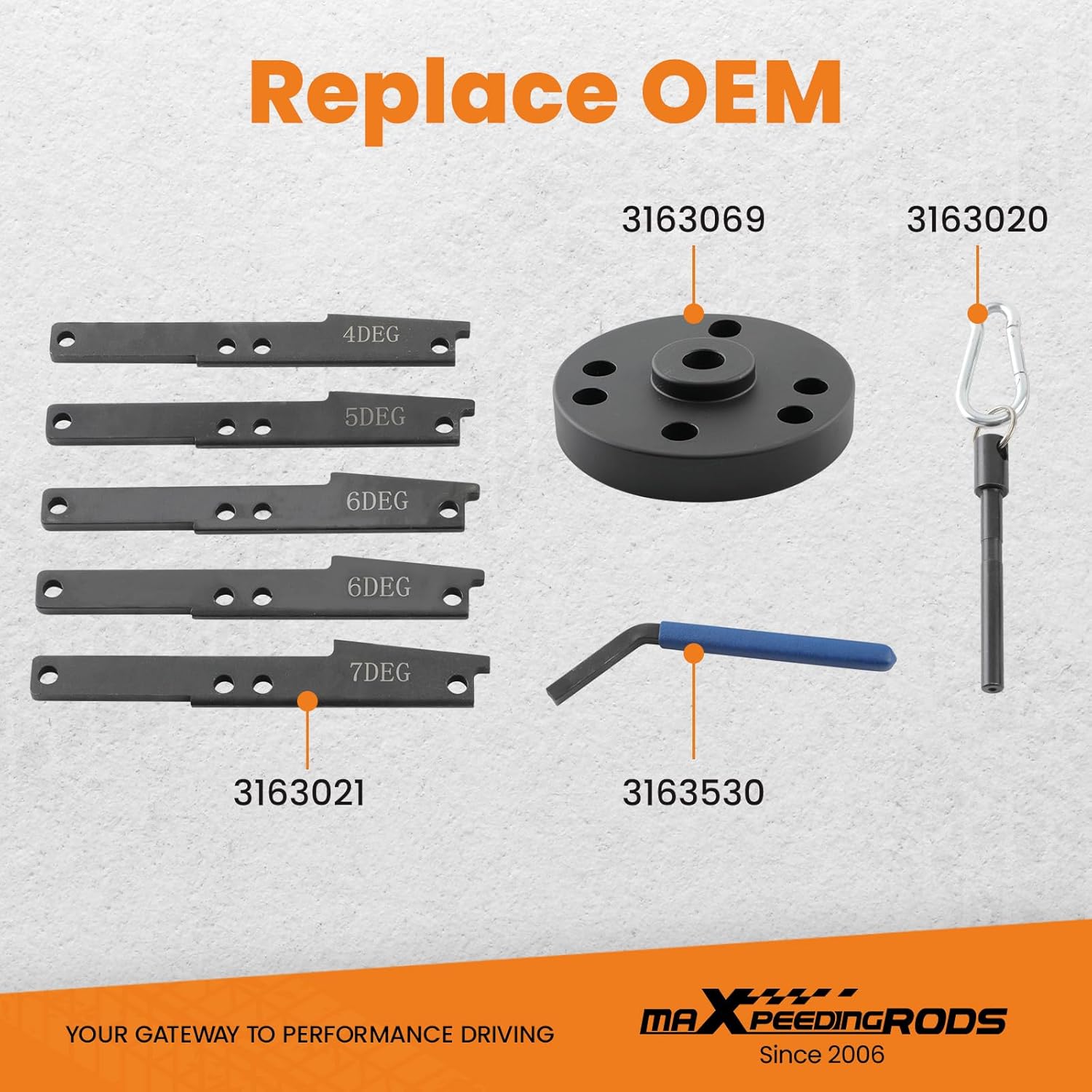 maXpeedingrods 3163021 Cam Timing Tool Kit & 3163530 Engine Brake Adjustment Tool for Cummins ISX QSX X15 Engines 2007-2017, 4/5/6/7 Degree Wedge with Carrying Case, 3163069 163020 (16 PCS)