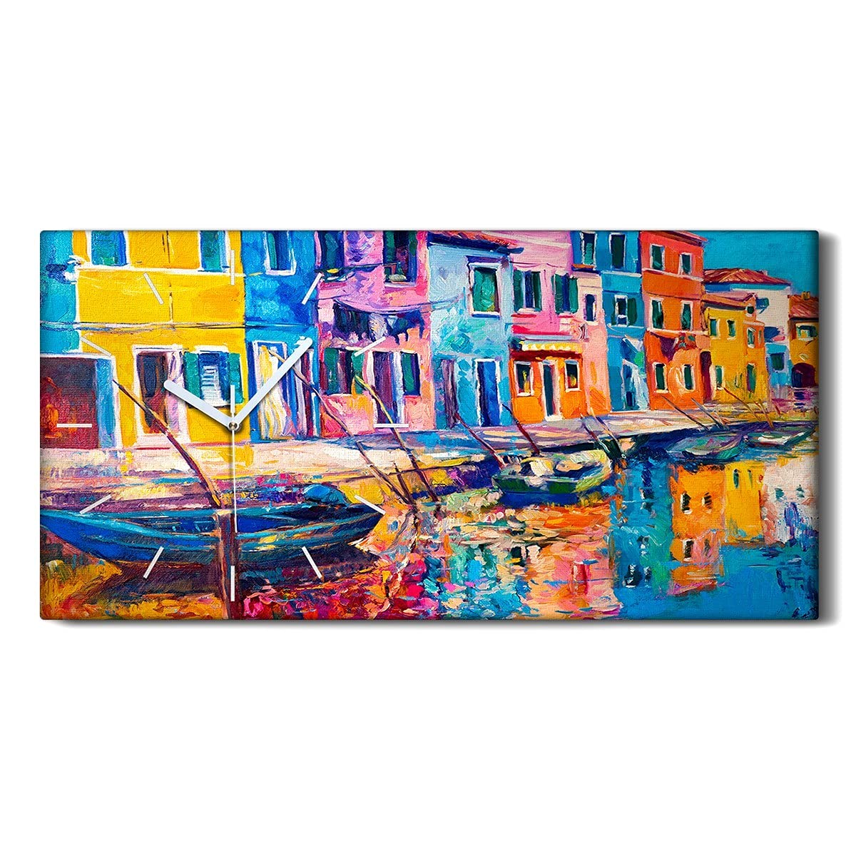 Horloge sur Toile 60x30cm City Building Water Bateaux - Décoration Murale Salon Moderne